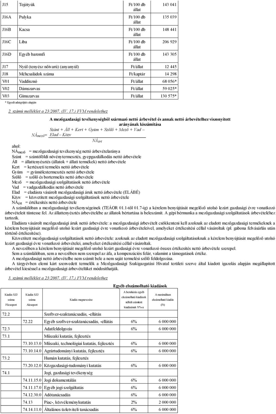 adatgyűjtés alapján 2. számú melléklet a 23/2007. (IV. 17.