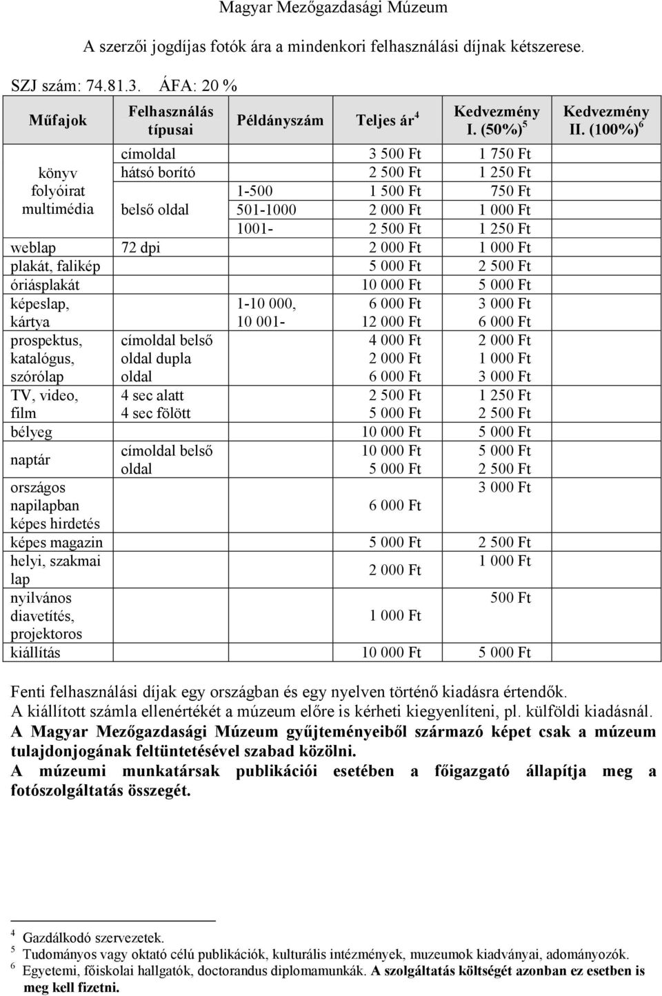 (100%) 6 cím 3 500 Ft 1 750 Ft hátsó borító 1 250 Ft 1-500 1 500 Ft 750 Ft belsı 501-1000 1001-1 250 Ft weblap 72 dpi plakát, falikép 5 000 Ft óriásplakát 10 000 Ft 5 000 Ft képeslap, kártya