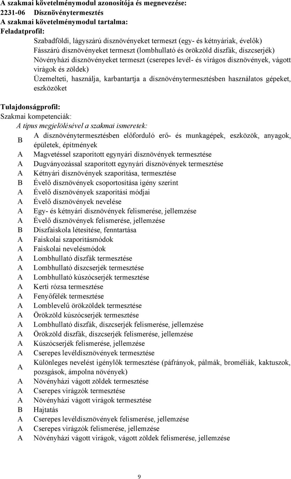 zöldek) Üzemelteti, használja, karbantartja a dísznövénytermesztésben használatos gépeket, eszközöket Tulajdonságprofil: Szakmai kompetenciák: A típus megjelölésével a szakmai ismeretek: A