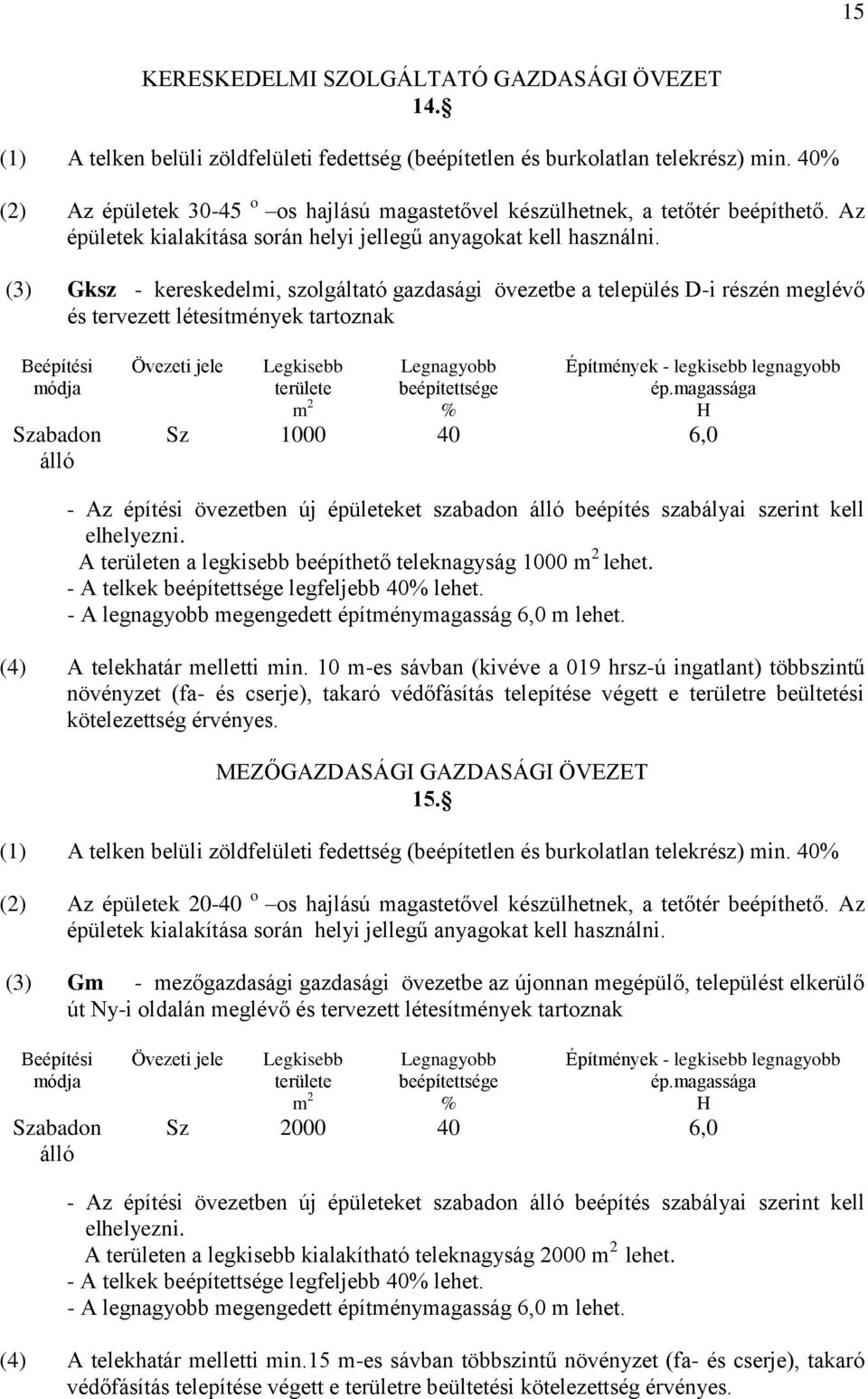 (3) Gksz - kereskedelmi, szolgáltató gazdasági övezetbe a település D-i részén meglévő és tervezett létesítmények tartoznak Beépítési módja Szabadon álló Övezeti jele Legkisebb területe m 2