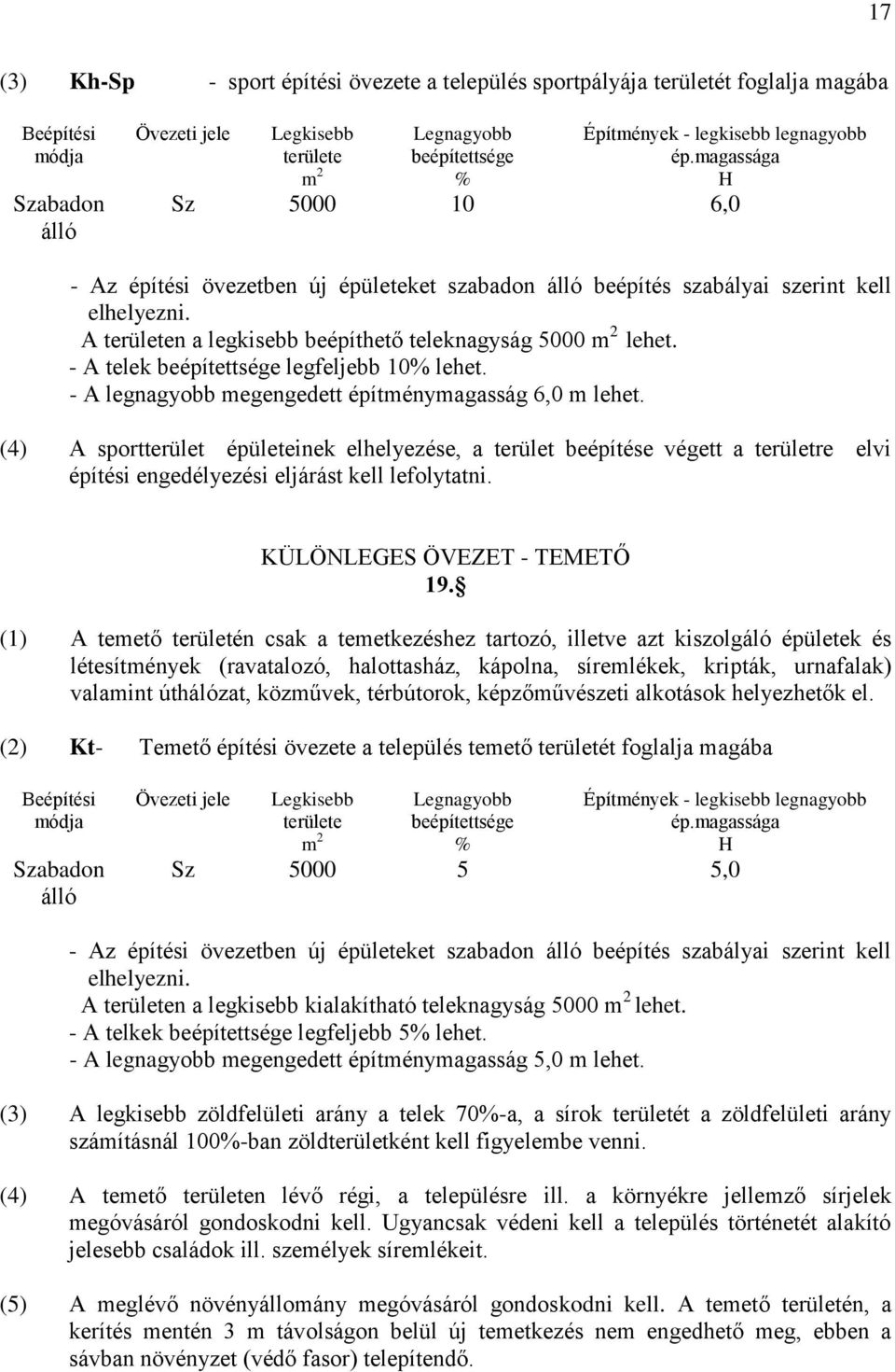 A területen a legkisebb beépíthető teleknagyság 5000 m 2 lehet. - A telek beépítettsége legfeljebb 10% lehet. - A legnagyobb megengedett építménymagasság 6,0 m lehet.