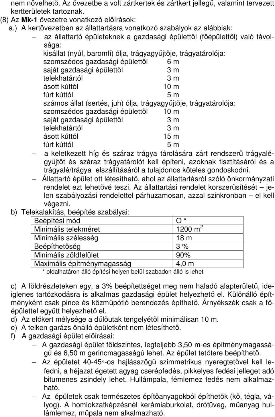 trágyatárolója: szomszédos gazdasági épülettől 6 m saját gazdasági épülettől 3 m telekhatártól 3 m ásott kúttól 10 m fúrt kúttól 5 m számos állat (sertés, juh) ólja, trágyagyűjtője, trágyatárolója: