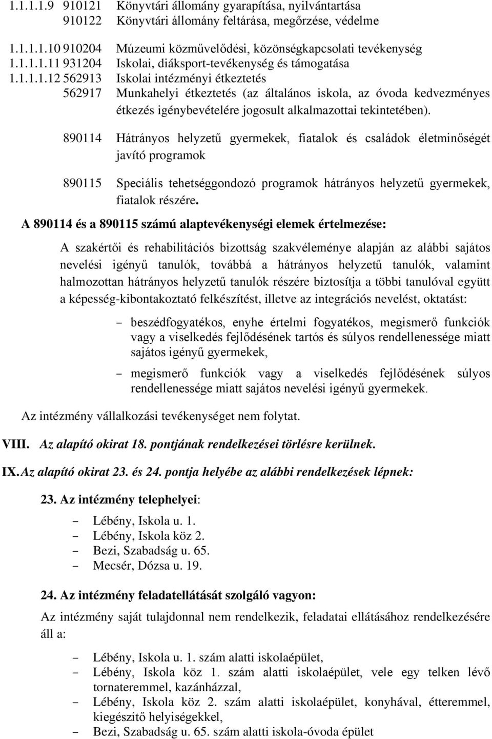 890114 Hátrányos helyzetű gyermekek, fiatalok és családok életminőségét javító programok 890115 Speciális tehetséggondozó programok hátrányos helyzetű gyermekek, fiatalok részére.