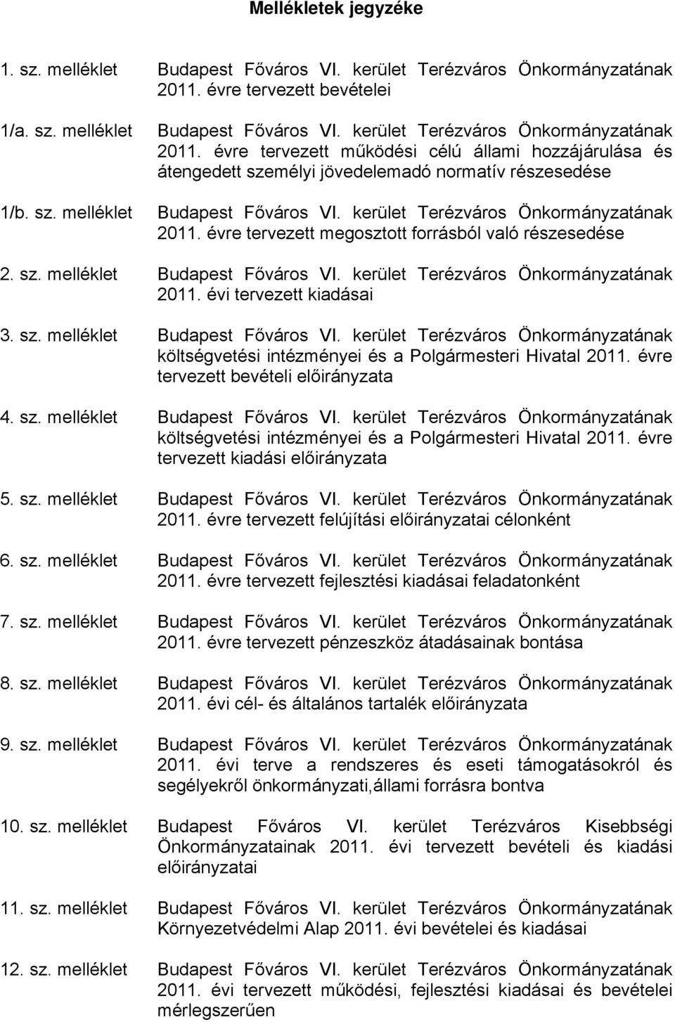 évre tervezett működési célú állami hozzájárulása és átengedett személyi jövedelemadó normatív részesedése Budapest Főváros VI. kerület Terézváros Önkormányzatának 2011.