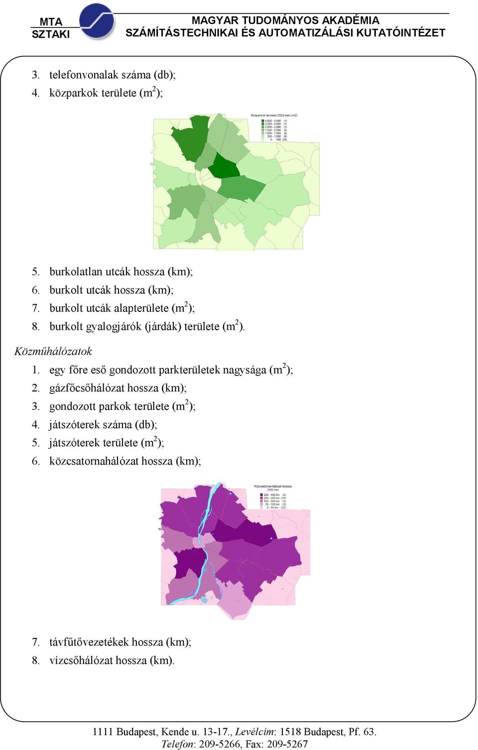 egy fıre esı gondozott parkterületek nagysága (m 2 ); 2. gázfıcsıhálózat hossza (km); 3. gondozott parkok területe (m 2 ); 4.
