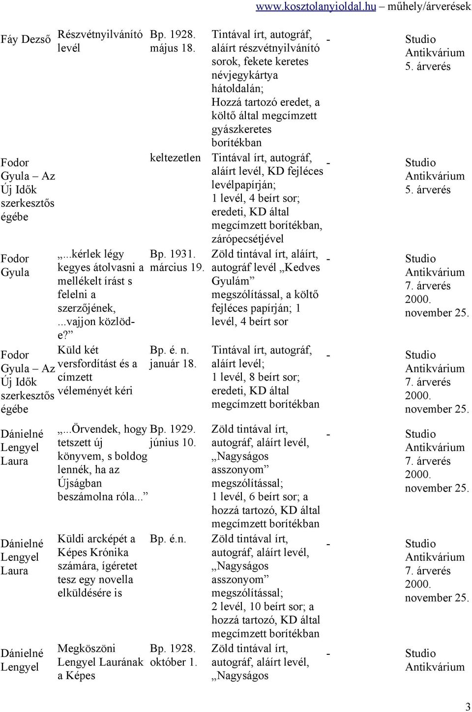 tetszett új június 10. könyvem, s boldog lennék, ha az Újságban beszámolna róla... Küldi arcképét a Képes Krónika számára, ígéretet tesz egy novella elküldésére is Megköszöni Laurának a Képes Bp.