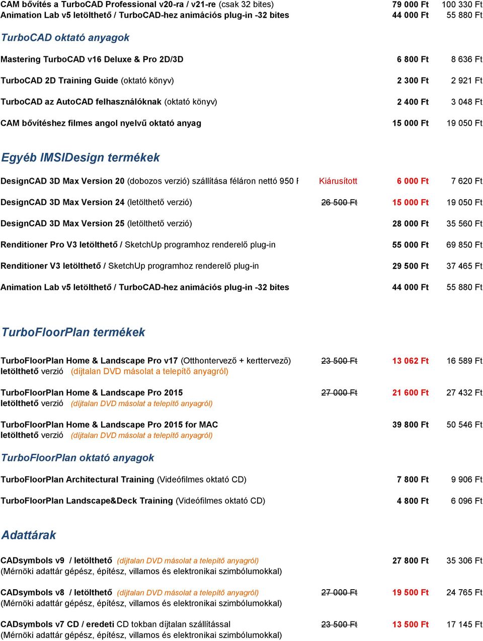 CAM bővítéshez filmes angol nyelvű oktató anyag 15 000 Ft 19 050 Ft Egyéb IMSIDesign termékek DesignCAD 3D Max Version 20 (dobozos verzió) szállítása féláron nettó 950 Ft Kiárusított 6 000 Ft 7 620