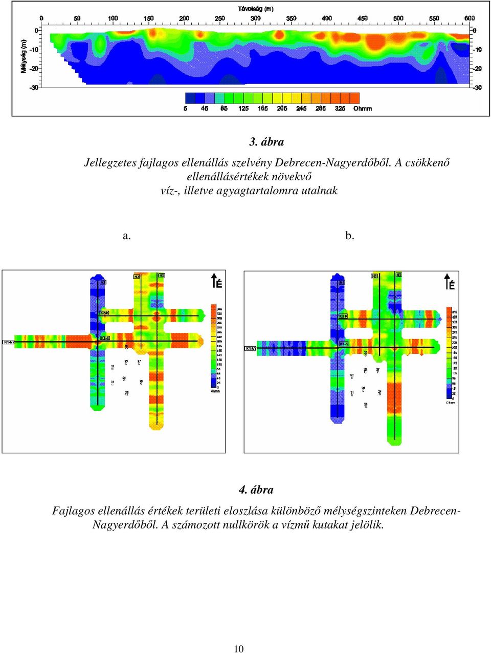 b. 4. ábra Fajlagos ellenállás értékek területi eloszlása különböző