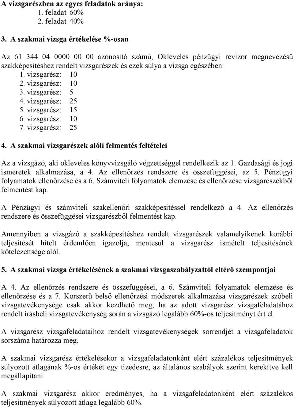 vizsgarész: 10 2. vizsgarész: 10 3. vizsgarész: 5 4. vizsgarész: 25 5. vizsgarész: 15 6. vizsgarész: 10 7. vizsgarész: 25 4.