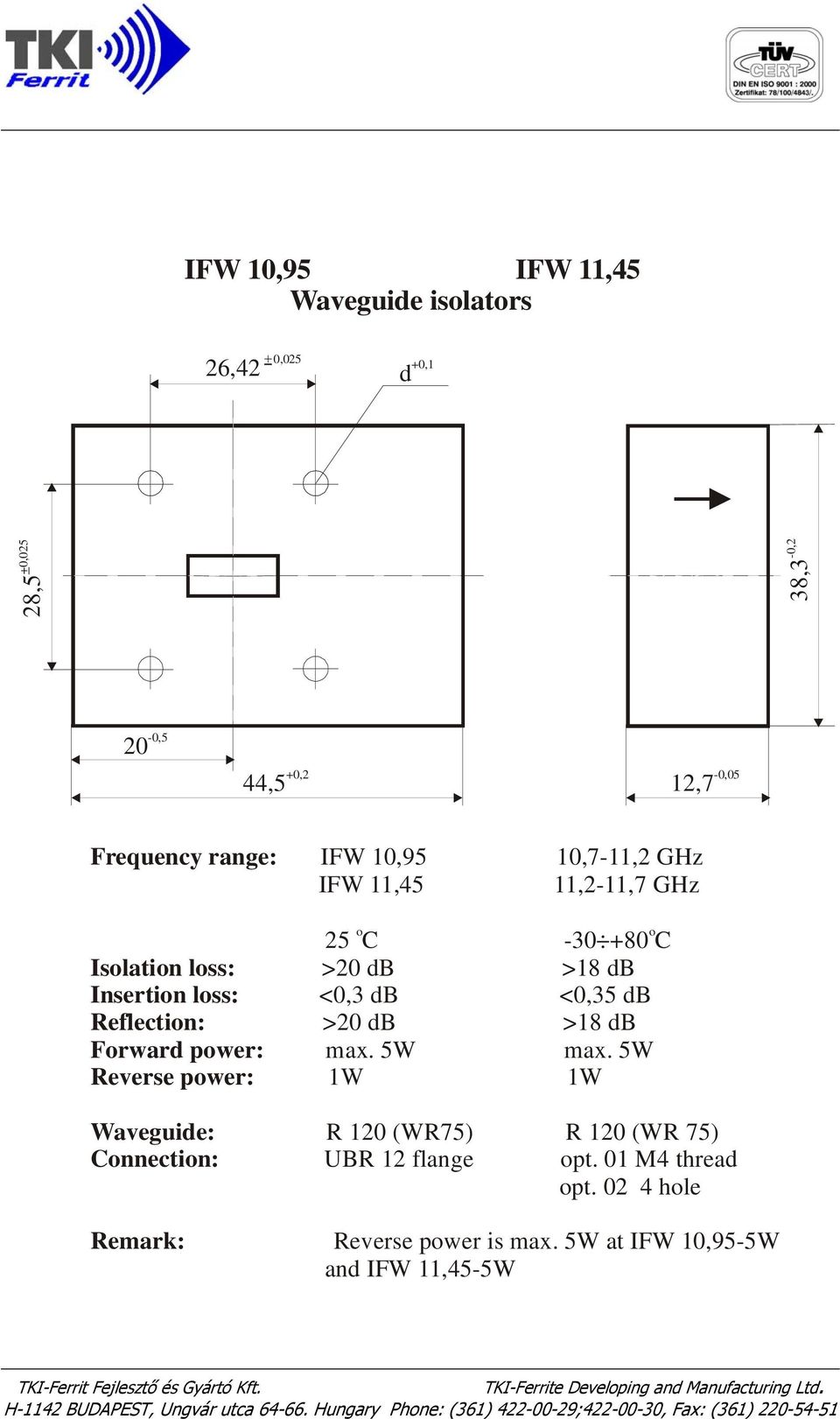 db >20 db >18 db max. 5W max. 5W 1W 1W R 120 (WR75) R 120 (WR 75) UBR 12 flange pt. 01 M4 thread pt. 02 4 hle Reverse pwer is max.