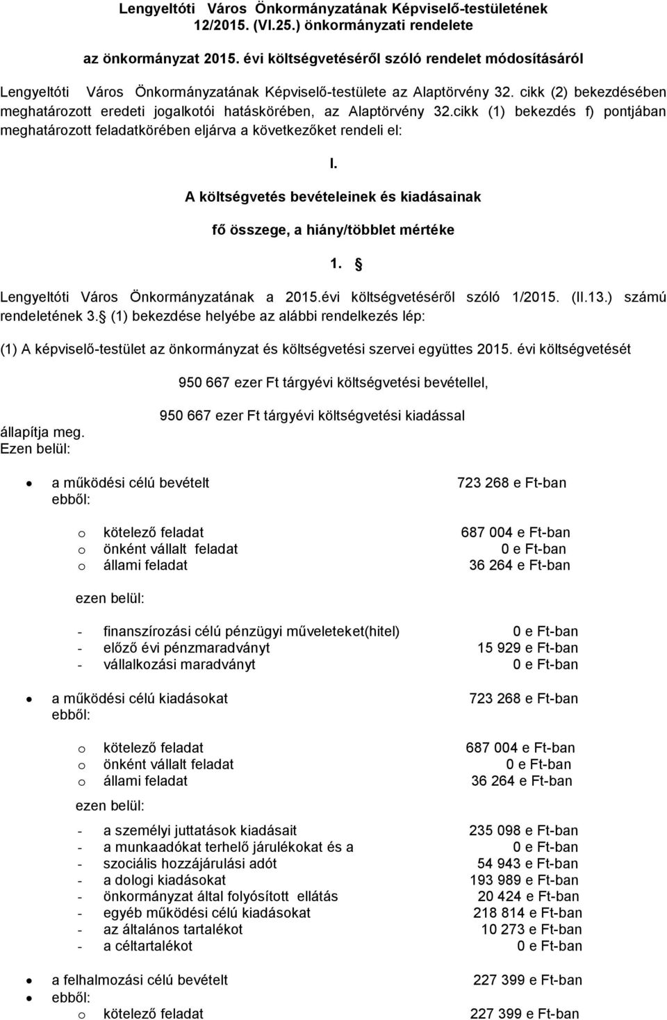 cikk (2) bekezdésében meghatározott eredeti jogalkotói hatáskörében, az Alaptörvény 32.cikk (1) bekezdés f) pontjában meghatározott feladatkörében eljárva a következőket rendeli el: I.