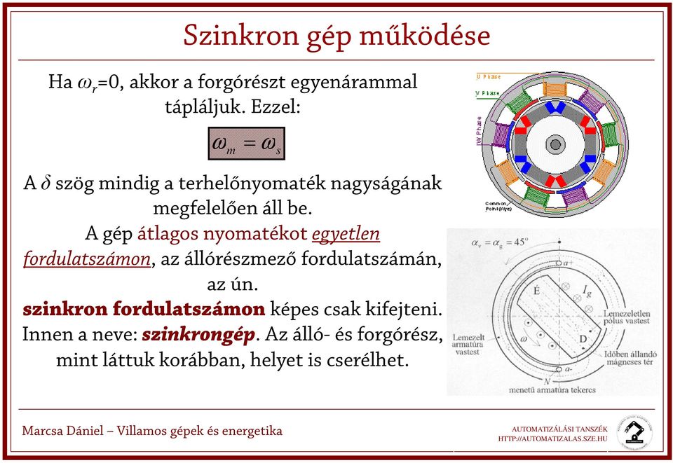 A gép átlagos nyomatékot egyetlen fordulatszámon, az állórészmező fordulatszámán, az ún.