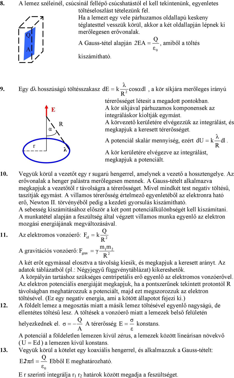 Egy λ hosszúságú tötésszakasz E = k cosα, a kö síkjáa eőeges ányú téeősséget étesít a egaott pontokban. E kö síkjáa páhuzaos koponensek az ntegáásko kotják egyást.