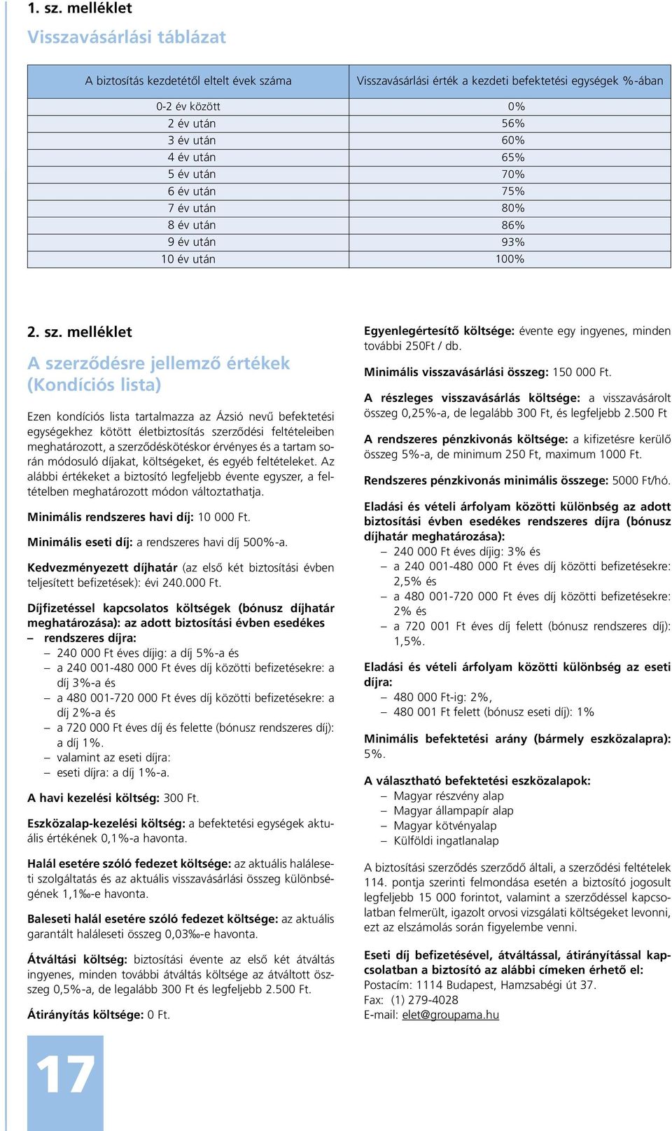 érték a kezdeti befektetési egységek %-ában 0% 56% 60% 65% 70% 75% 80% 86% 93% 100% 2. sz.