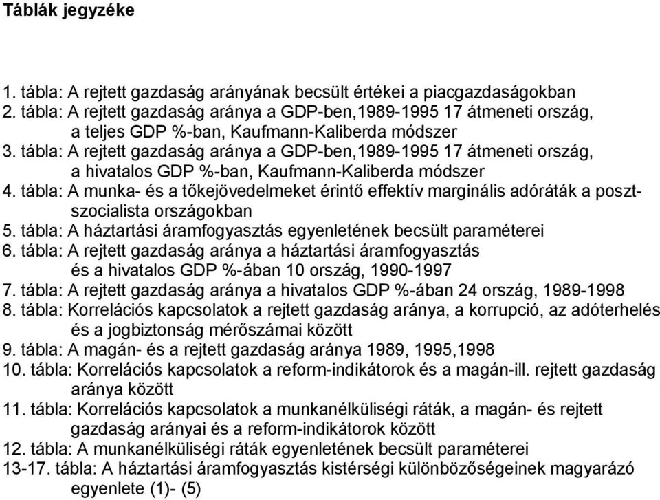 tábla: A rejtett gazdaság aránya a GDP-ben,1989-1995 17 átmeneti ország, a hivatalos GDP %-ban, Kaufmann-Kaliberda módszer 4.