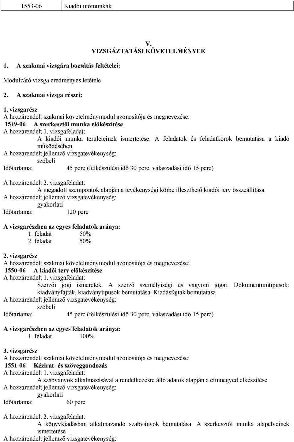 A feladatok és feladatkörök bemutatása a kiadó működésében szóbeli 45 perc (felkészülési idő 30 perc, válaszadási idő 15 perc) A hozzárendelt 2.