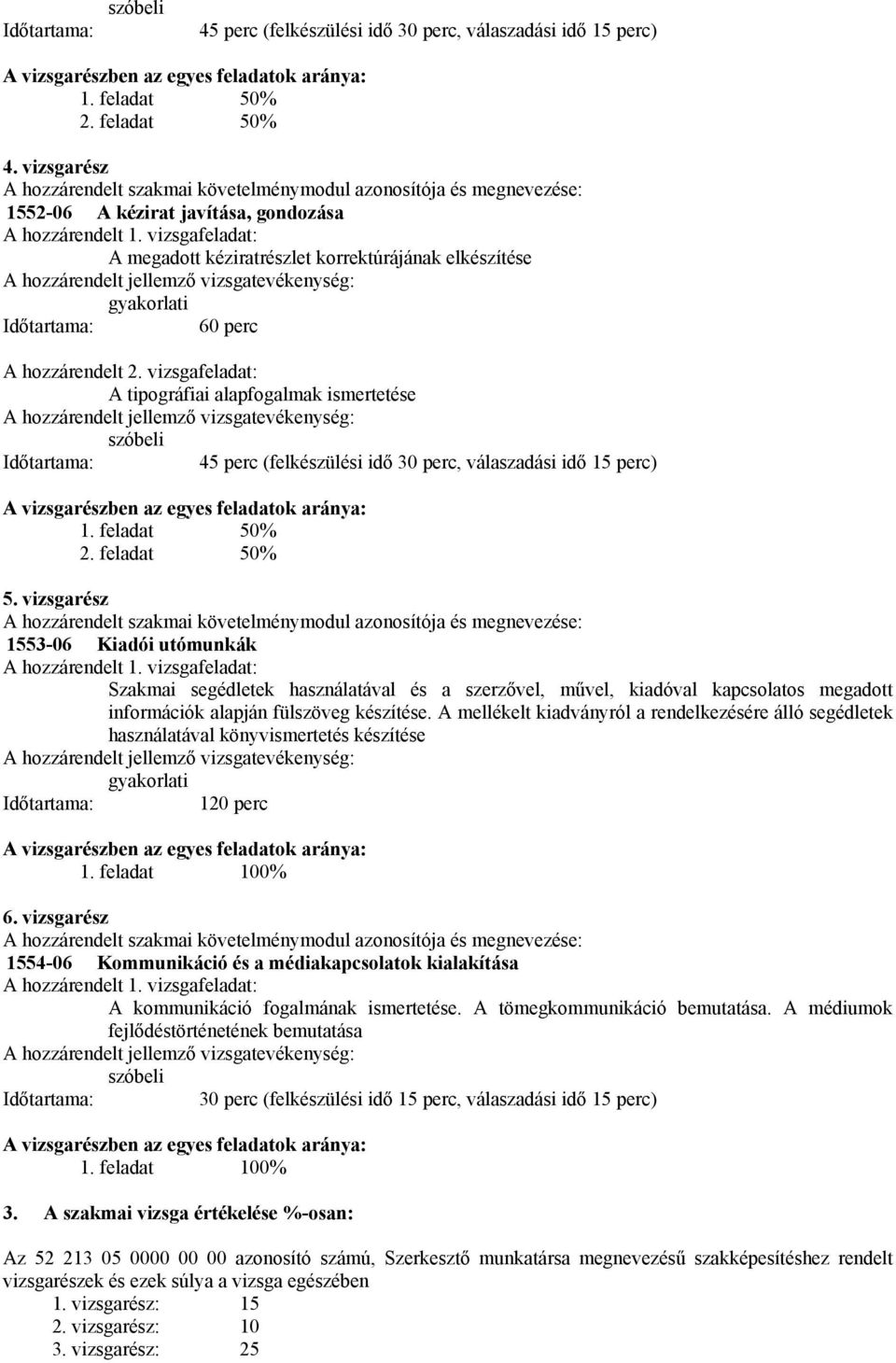 vizsgafeladat: A tipográfiai alapfogalmak ismertetése szóbeli 45 perc (felkészülési idő 30 perc, válaszadási idő 15 perc) 1. feladat 50% 2. feladat 50% 5.