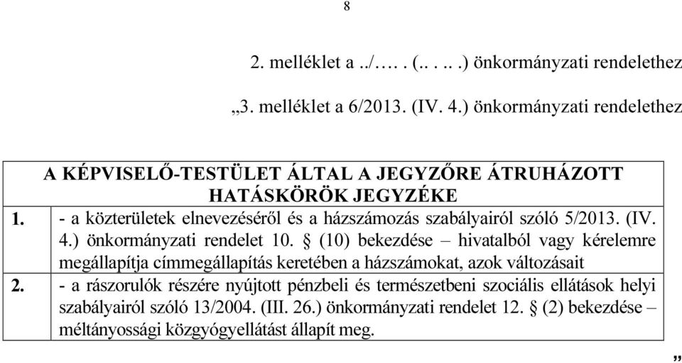 - a közterületek elnevezéséről és a házszámozás szabályairól szóló 5/2013. (IV. 4.) önkormányzati rendelet 10.