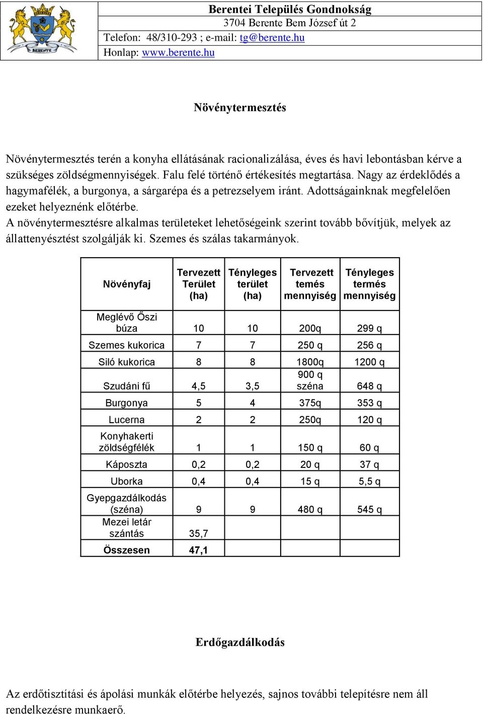 A növénytermesztésre alkalmas területeket lehetőségeink szerint tovább bővítjük, melyek az állattenyésztést szolgálják ki. Szemes és szálas takarmányok.