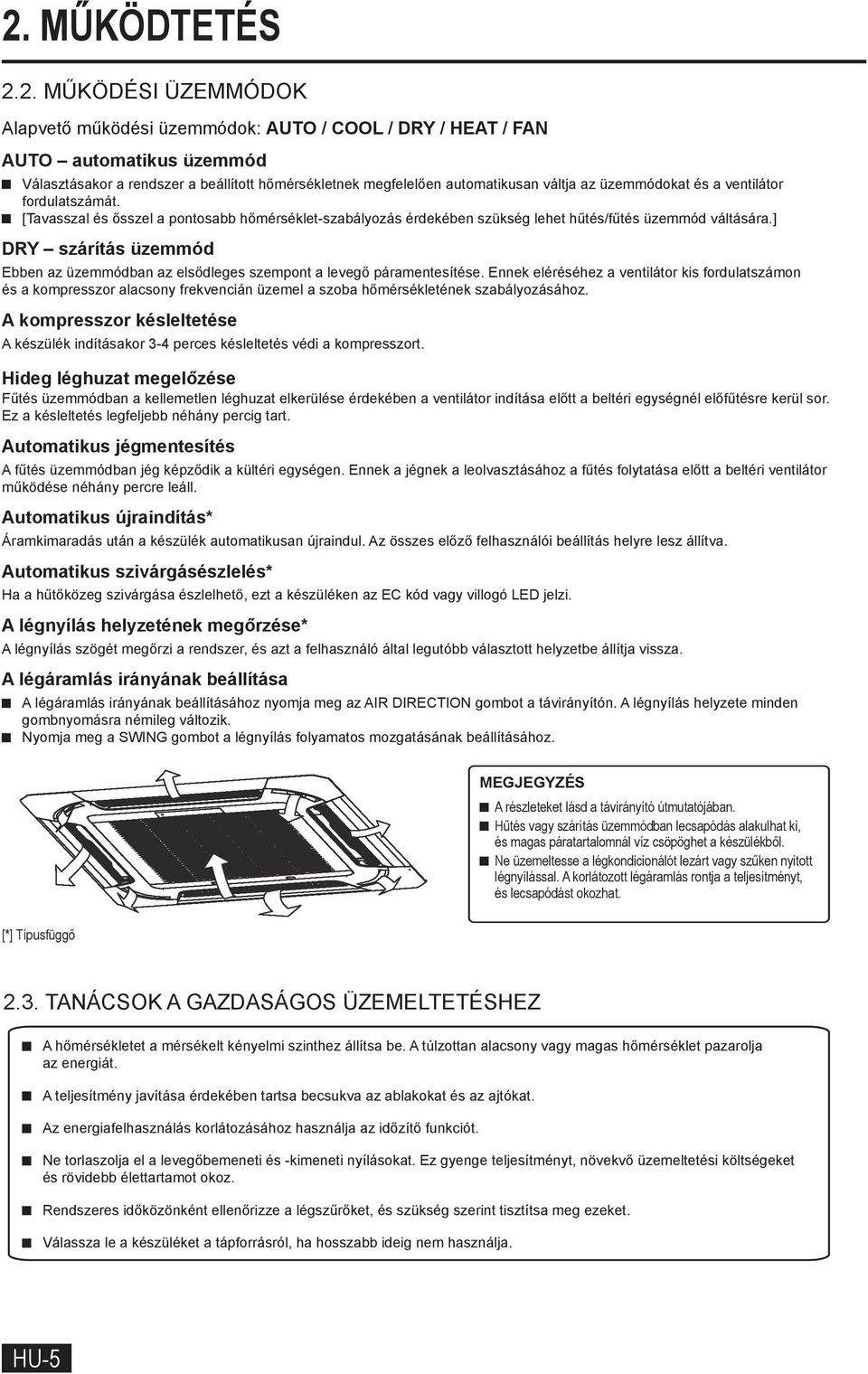 ] DRY szárítás üzemmód Ebben az üzemmódban az elsődleges szempont a levegő páramentesítése.