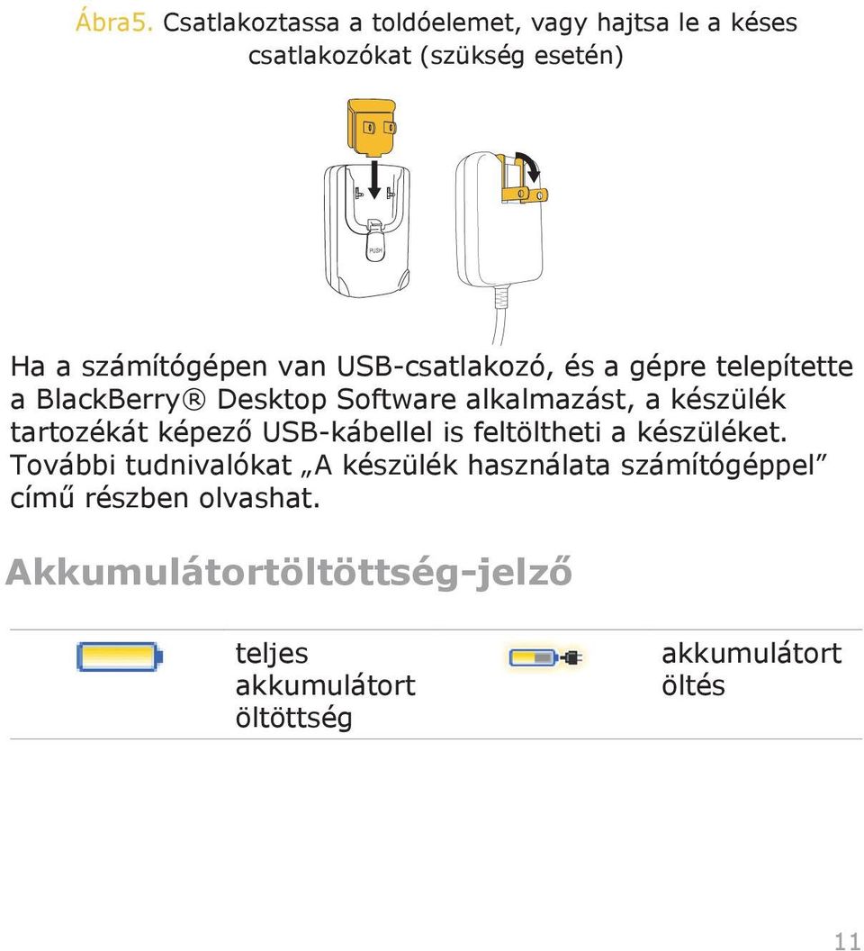 USB-csatlakozó, és a gépre telepítette a BlackBerry Desktop Software alkalmazást, a készülék tartozékát