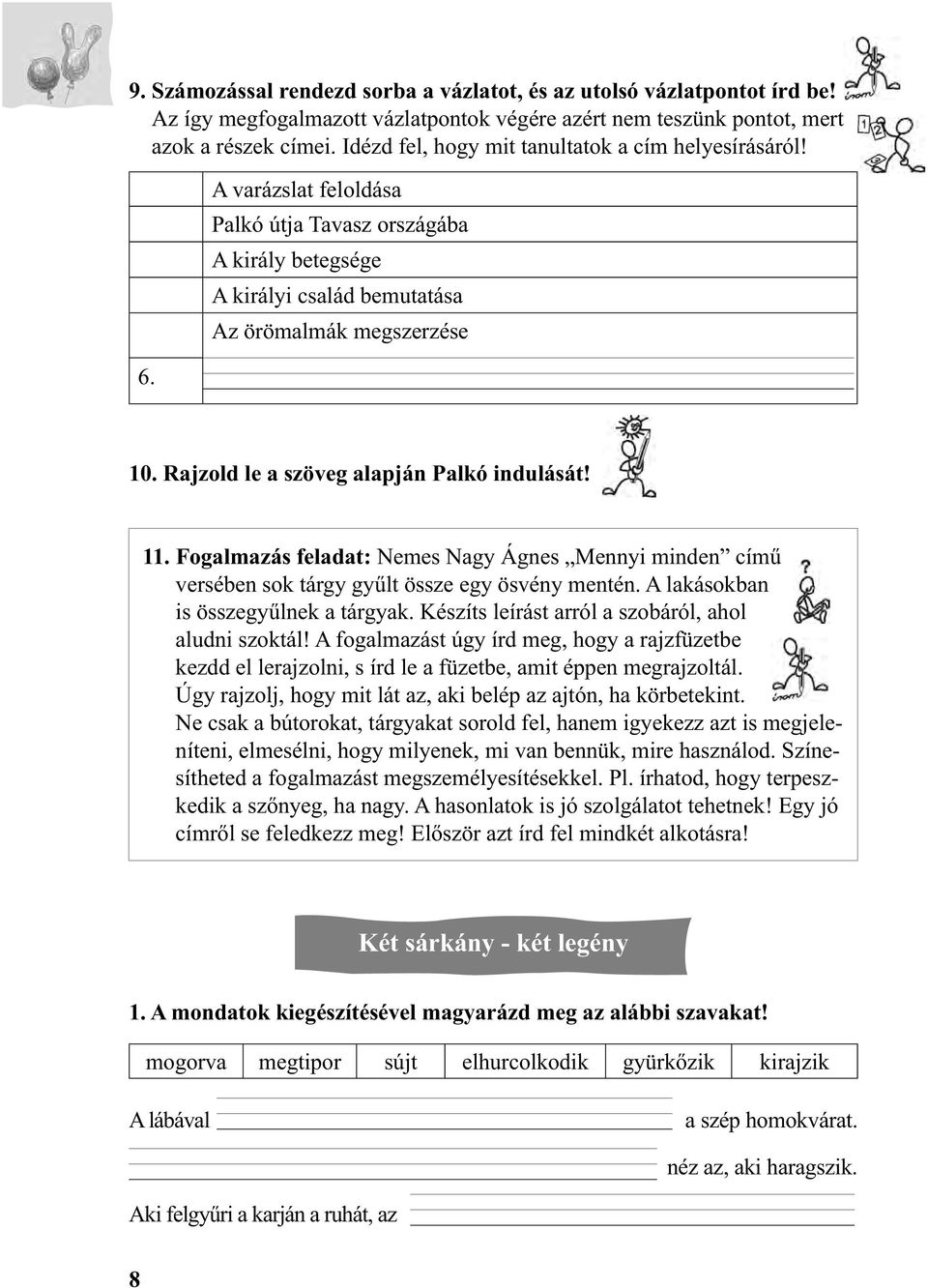 Rajzold le a szöveg alapján Palkó indulását! 11. Fogalmazás feladat: Nemes Nagy Ágnes Mennyi minden című versében sok tárgy gyűlt össze egy ösvény mentén. A lakásokban is összegyűlnek a tárgyak.