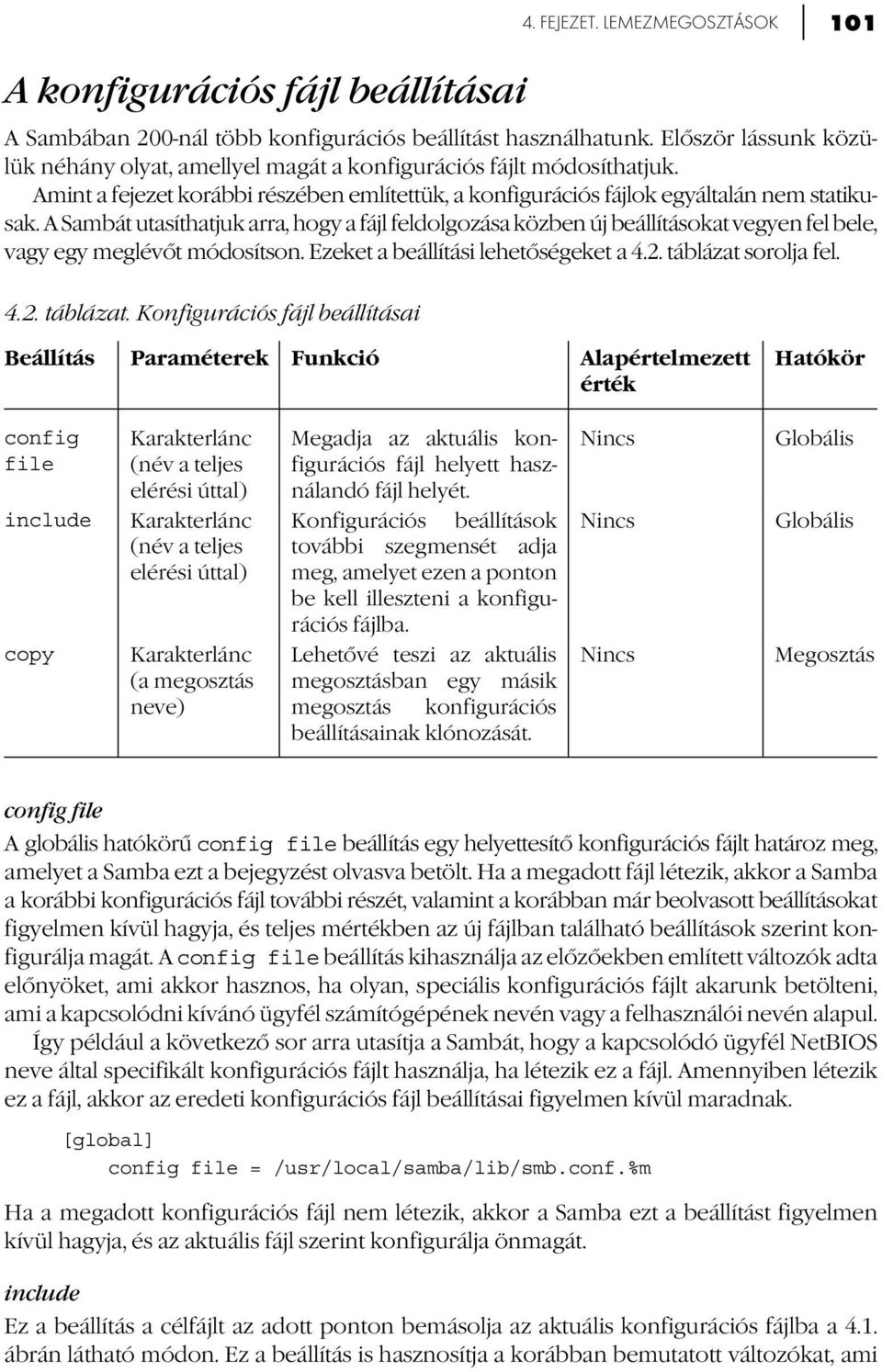 A Sambát utasíthatjuk arra, hogy a fájl feldolgozása közben új beállításokat vegyen fel bele, vagy egy meglévőt módosítson. Ezeket a beállítási lehetőségeket a 4.2. táblázat 