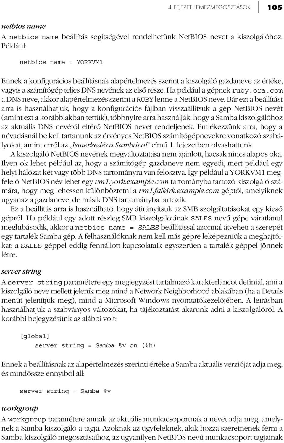 Ha például a gépnek ruby.ora.com a DNS neve, akkor alapértelmezés szerint a RUBY lenne a NetBIOS neve.