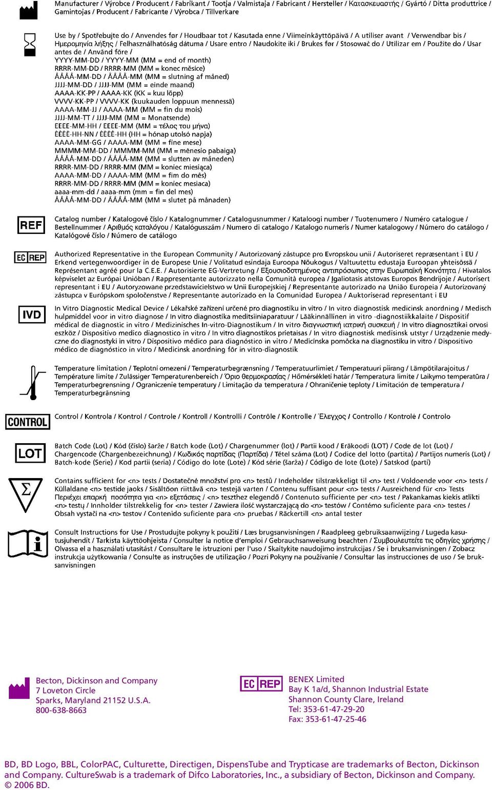 Logo, L, ColorPC, Culturette, Directigen, DispensTube and Trypticase are trademarks of ecton, Dickinson and