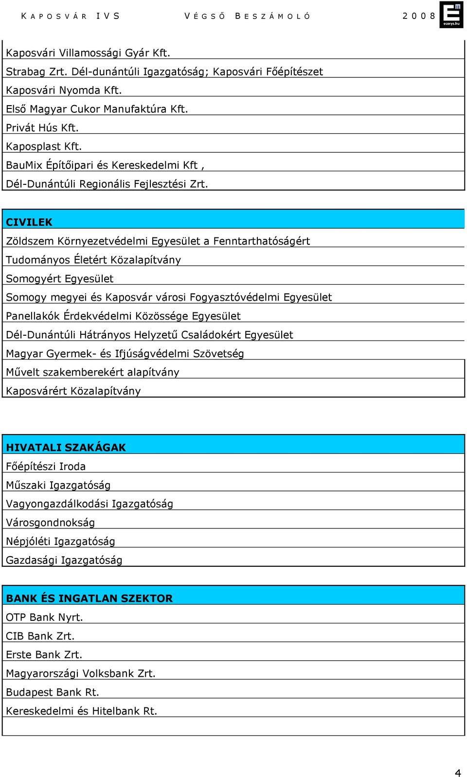 CIVILEK Zöldszem Környezetvédelmi Egyesület a Fenntarthatóságért Tudományos Életért Közalapítvány Somogyért Egyesület Somogy megyei és Kaposvár városi Fogyasztóvédelmi Egyesület Panellakók