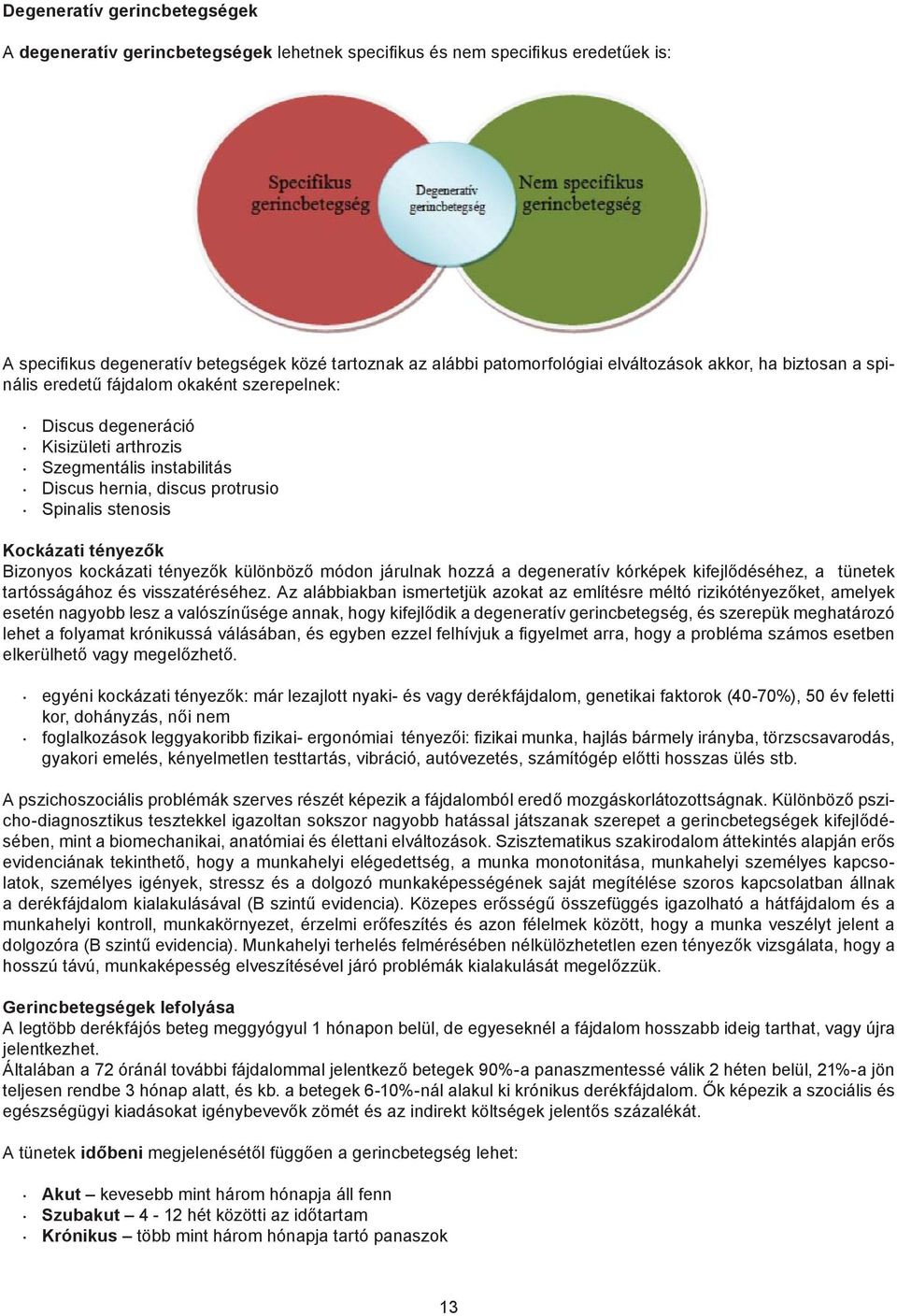 Kockázati tényezők Bizonyos kockázati tényezők különböző módon járulnak hozzá a degeneratív kórképek kifejlődéséhez, a tünetek tartósságához és visszatéréséhez.