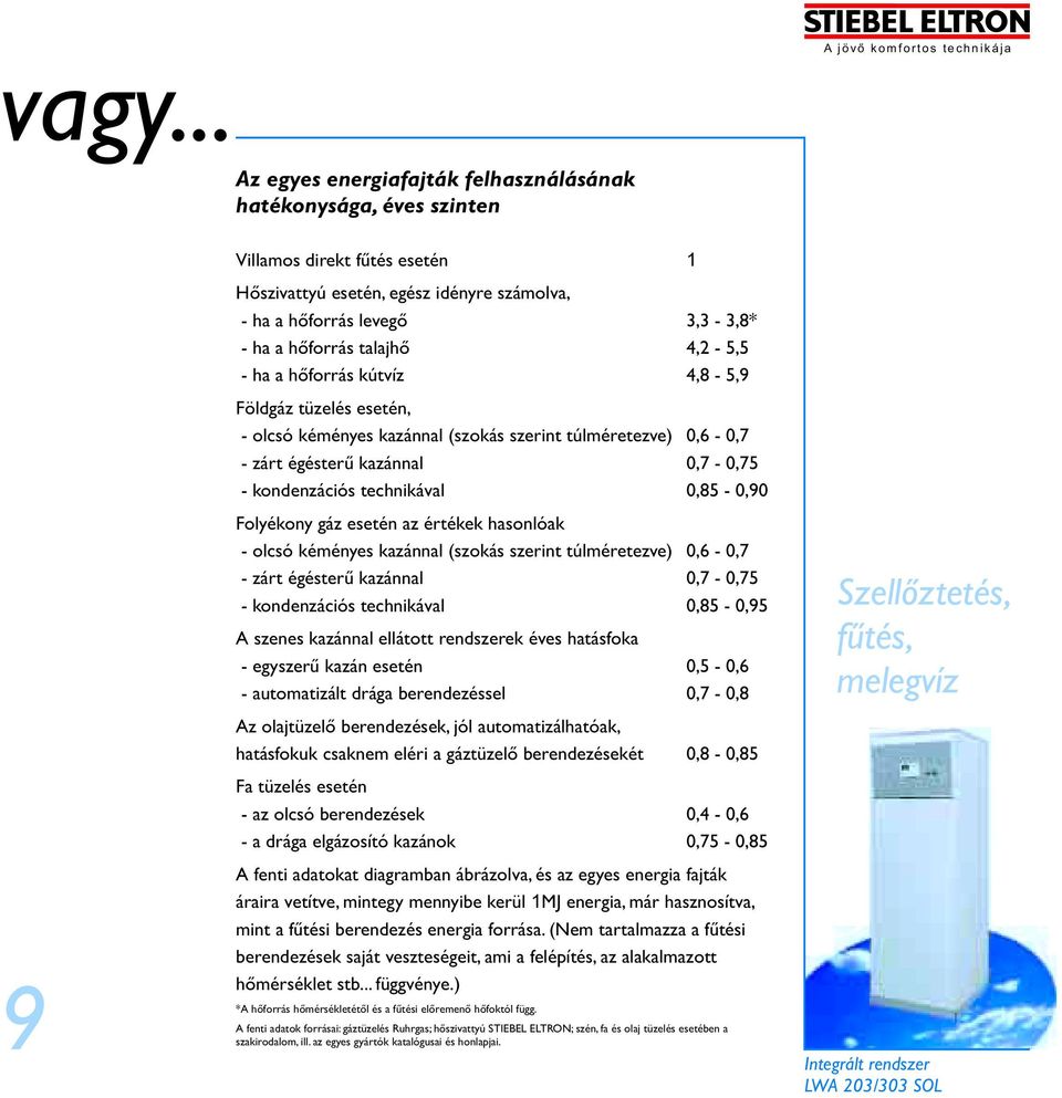 0,7-0,75 - kondenzációs technikával 0,85-0,90 Folyékony gáz esetén az értékek hasonlóak - olcsó kéményes kazánnal (szokás szerint túlméretezve) 0,6-0,7 - zárt égésterû kazánnal 0,7-0,75 -