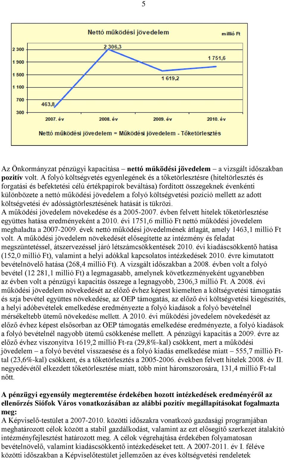 jövedelem a folyó költségvetési pozíció mellett az adott költségvetési év adósságtörlesztésének hatását is tükrözi. A működési jövedelem növekedése és a 2005-2007.