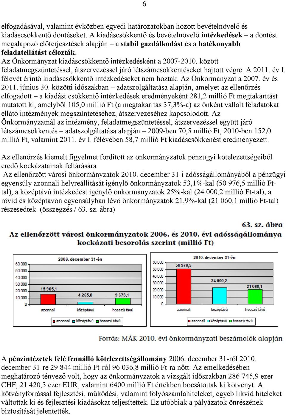 Az Önkormányzat kiadáscsökkentő intézkedésként a 2007-2010. között feladatmegszüntetéssel, átszervezéssel járó létszámcsökkentéseket hajtott végre. A 2011. év I.