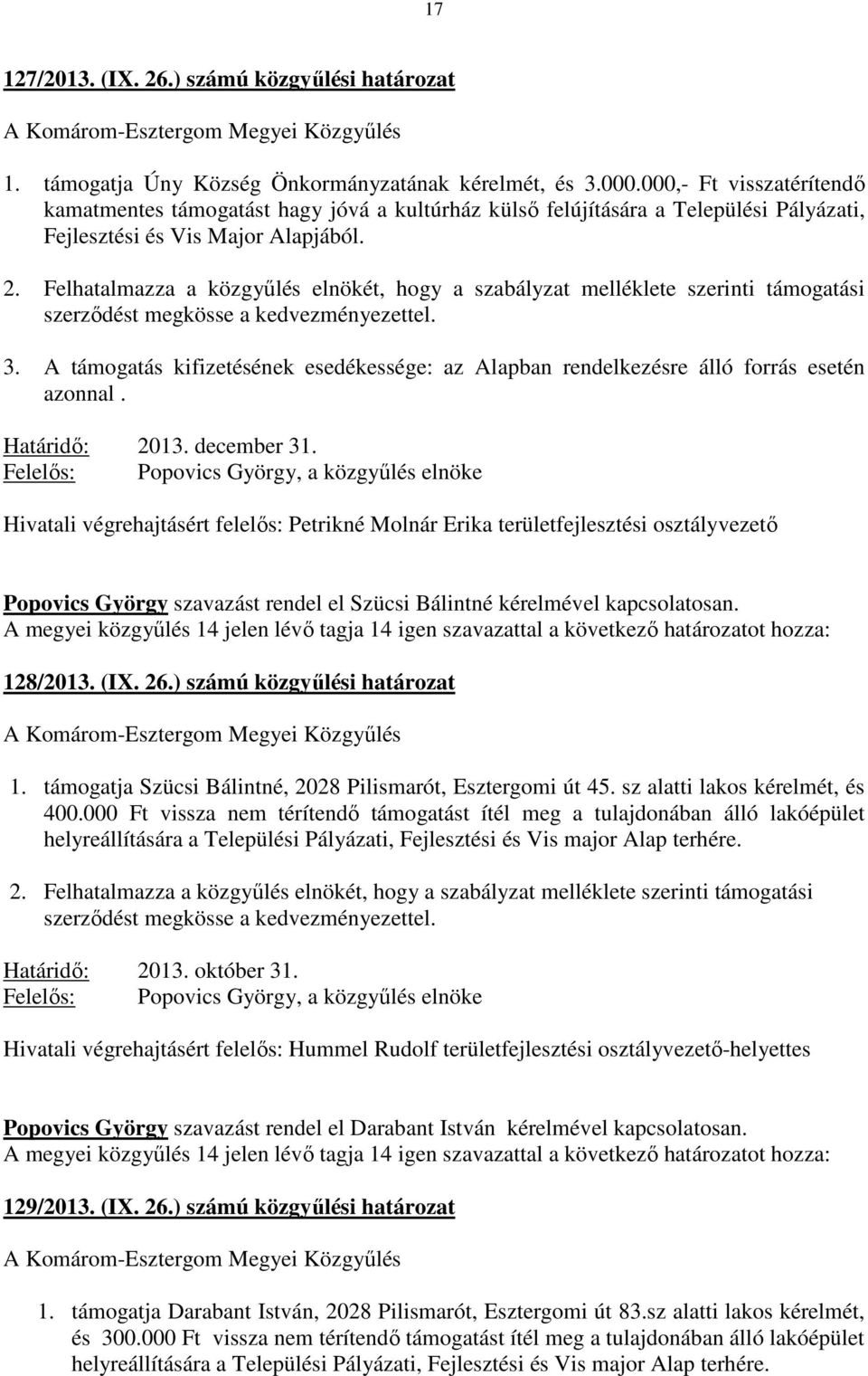 Felhatalmazza a közgyűlés elnökét, hogy a szabályzat melléklete szerinti támogatási szerződést megkösse a kedvezményezettel. 3.