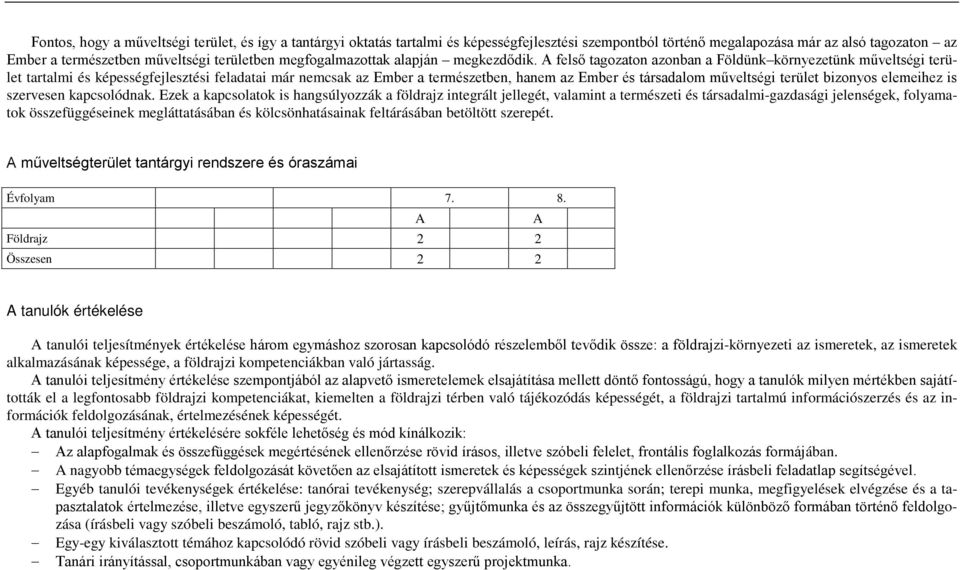 felső tagozaton azonban a Földünk környezetünk műveltségi terület tartalmi és képességfejlesztési feladatai már nemcsak az, hanem az műveltségi terület bizonyos elemeihez is szervesen kapcsolódnak.