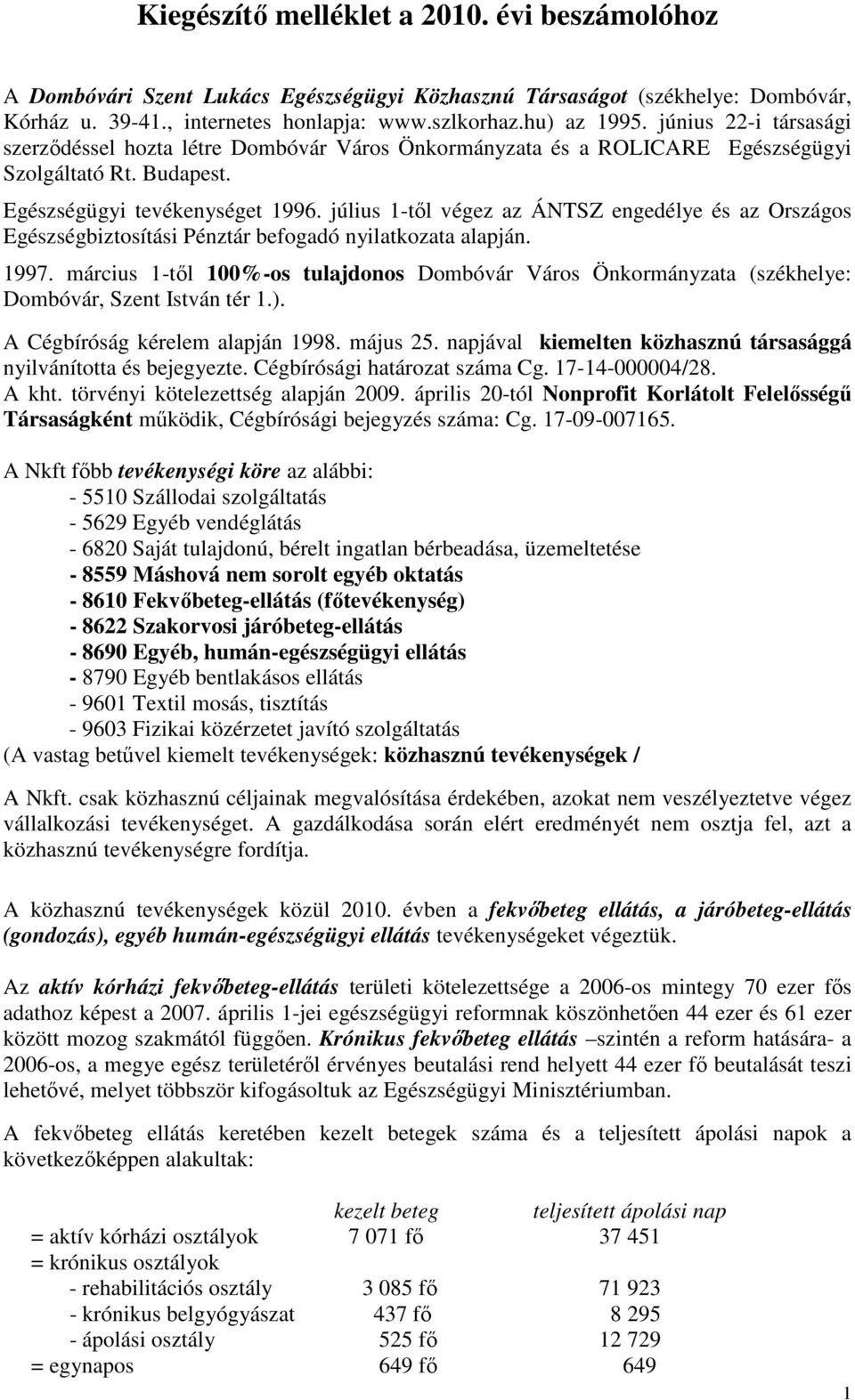 július 1-tıl végez az ÁNTSZ engedélye és az Országos Egészségbiztosítási Pénztár befogadó nyilatkozata alapján. 1997.