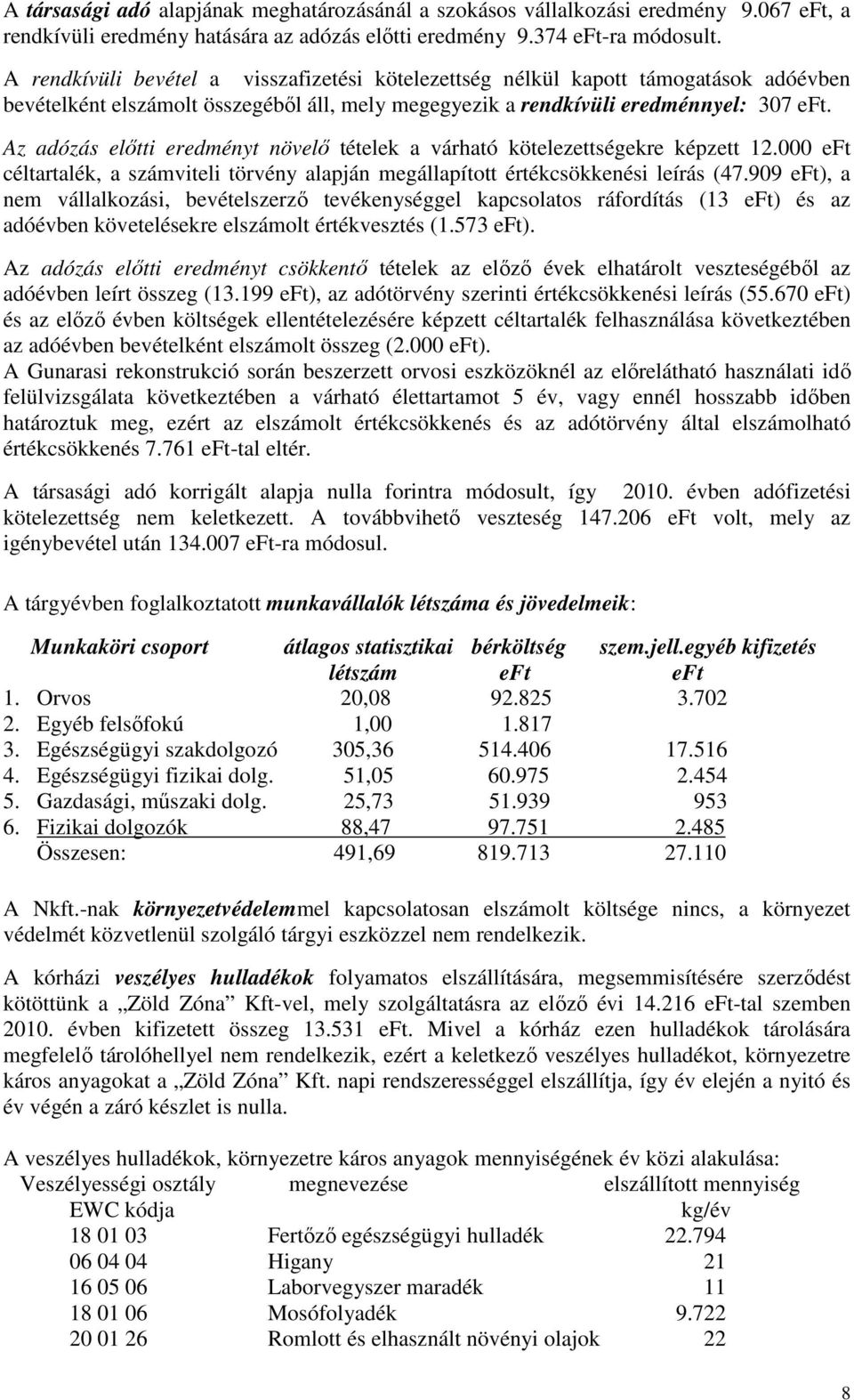 Az adózás elıtti eredményt növelı tételek a várható kötelezettségekre képzett 12.000 eft céltartalék, a számviteli törvény alapján megállapított értékcsökkenési leírás (47.