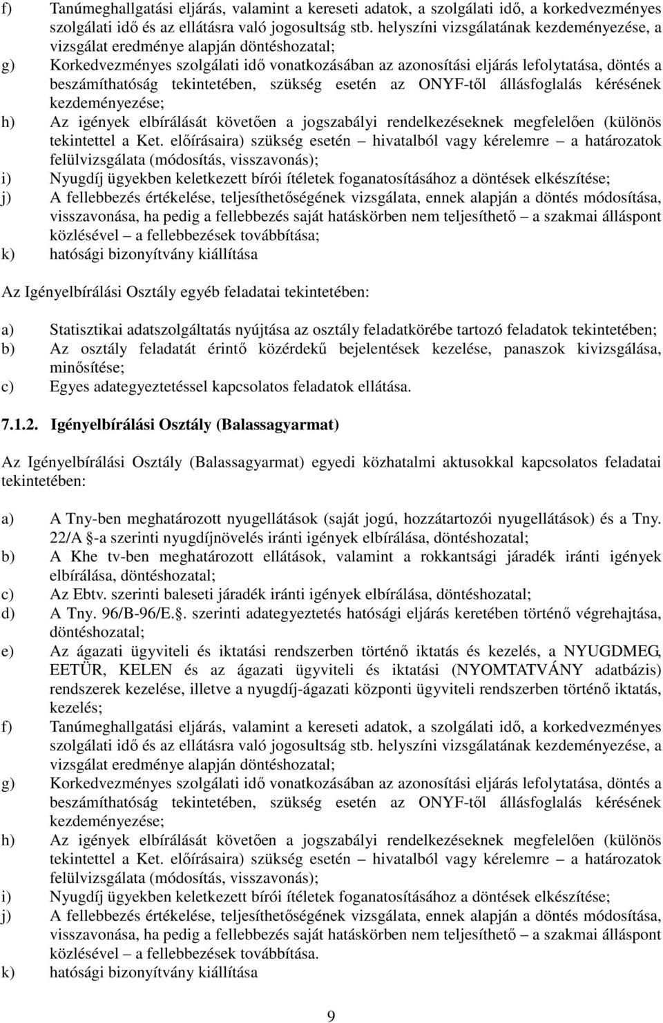 tekintetében, szükség esetén az ONYF-től állásfoglalás kérésének kezdeményezése; h) Az igények elbírálását követően a jogszabályi rendelkezéseknek megfelelően (különös tekintettel a Ket.