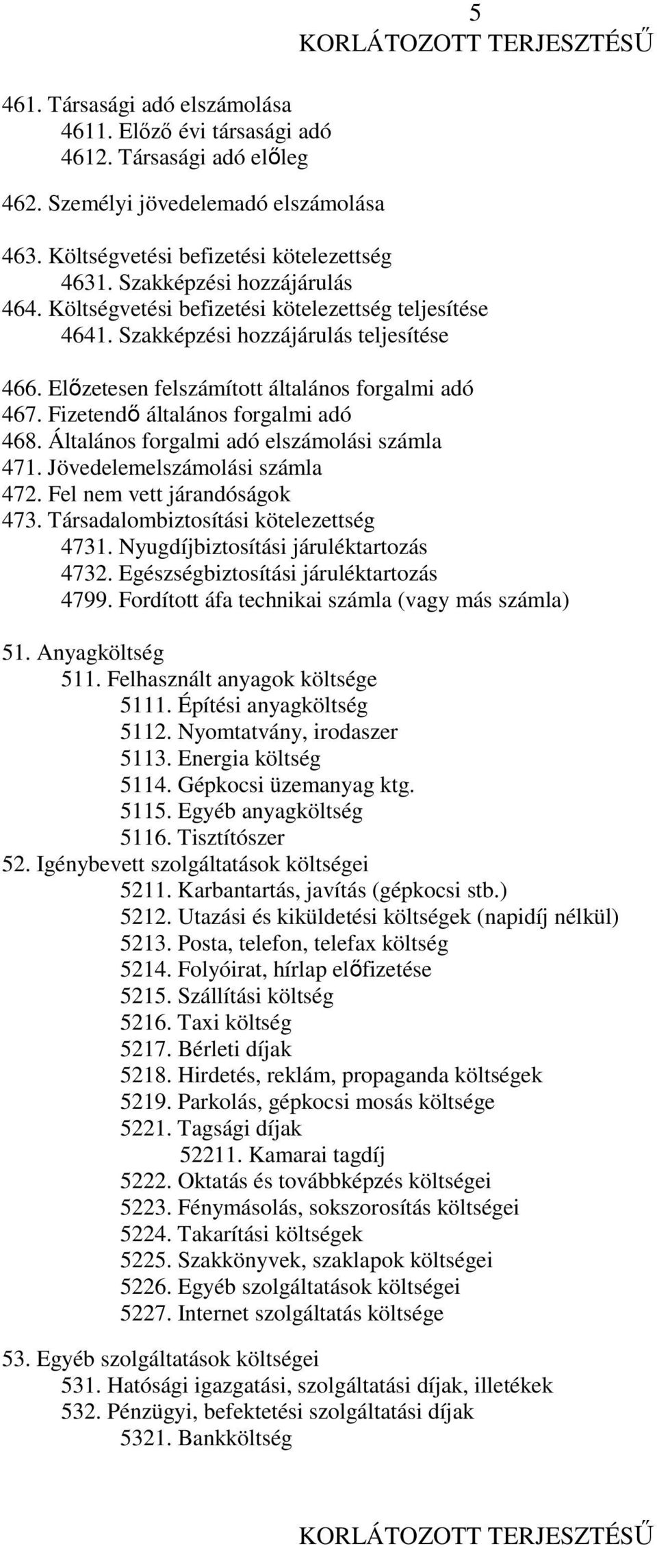 Fizetendı általános forgalmi adó 468. Általános forgalmi adó elszámolási számla 471. Jövedelemelszámolási számla 472. Fel nem vett járandóságok 473. Társadalombiztosítási kötelezettség 4731.