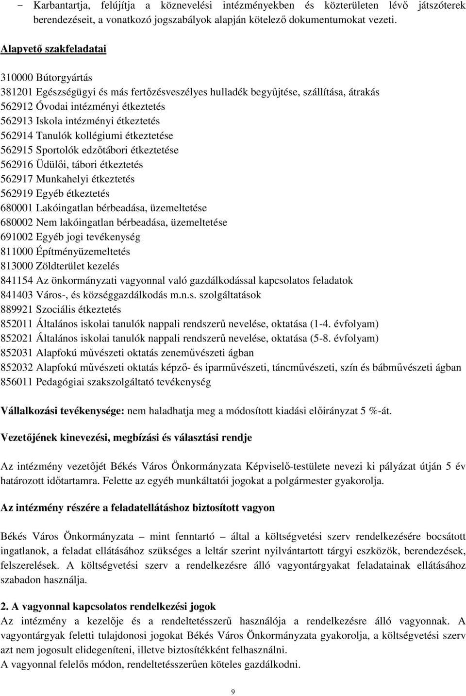 étkeztetés 562914 Tanulók kollégiumi étkeztetése 562915 Sportolók edzőtábori étkeztetése 562916 Üdülői, tábori étkeztetés 562917 Munkahelyi étkeztetés 562919 Egyéb étkeztetés 680001 Lakóingatlan