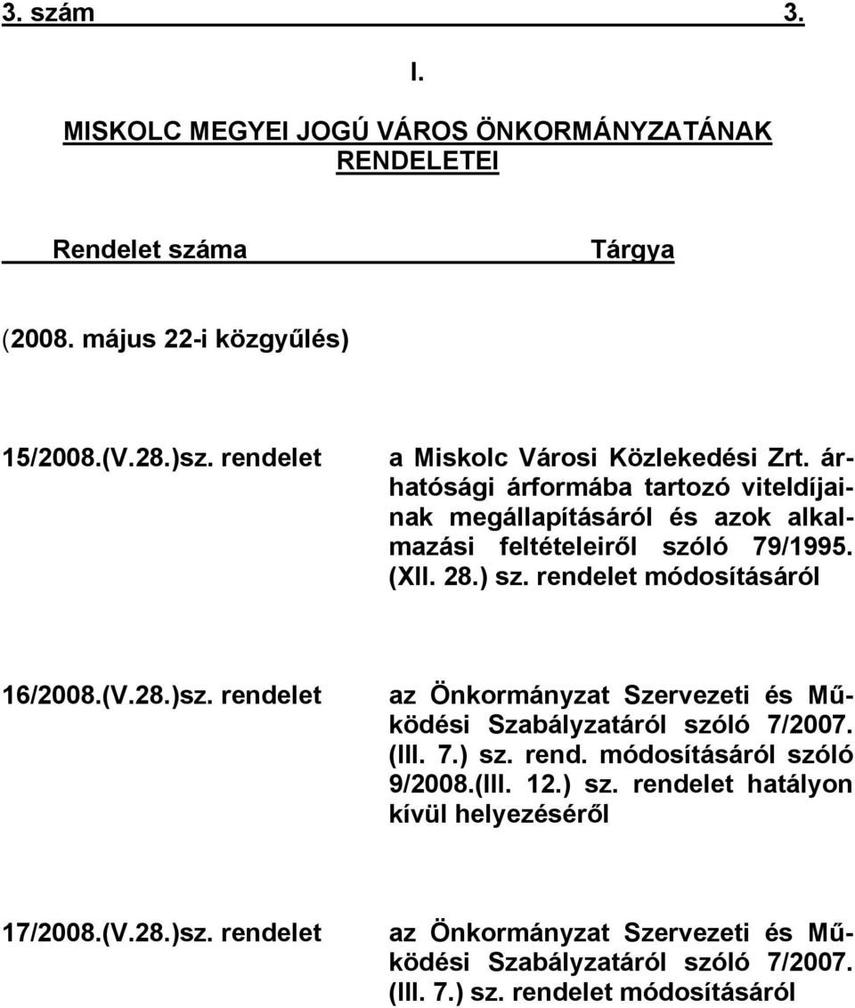 ) sz. rendelet módosításáról 16/2008.(V.28.)sz. rendelet az Önkormányzat Szervezeti és Működési Szabályzatáról szóló 7/2007. (III. 7.) sz. rend. módosításáról szóló 9/2008.