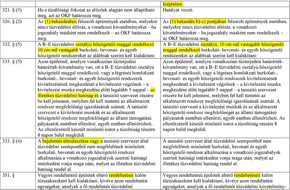 (5) A B E tűzvédelmi osztályú hőszigetelő maggal rendelkező 10 cm-nél vastagabb burkolati- bevonati- és egyéb hőszigetelő rendszereket az alábbiak szerint kell kialakítani: 333.