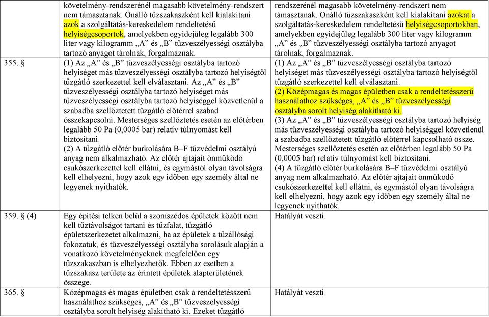 tartozó anyagot tárolnak, forgalmaznak. 355. (1) Az A és B tűzveszélyességi osztályba tartozó helyiséget más tűzveszélyességi osztályba tartozó helyiségtől tűzgátló szerkezettel kell elválasztani.