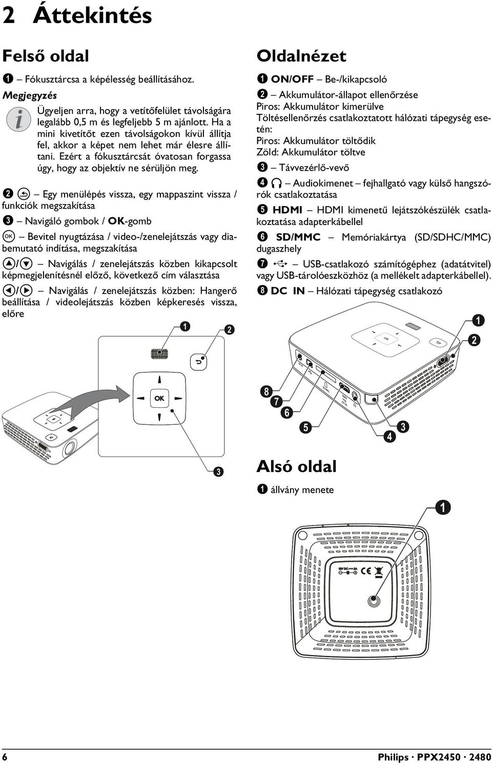 2 Egy menülépés vissza, egy mappaszint vissza / funkciók megszakítása 3 Navigáló gombok / OK-gomb à Bevitel nyugtázása / video-/zenelejátszás vagy diabemutató indítása, megszakítása / Navigálás /