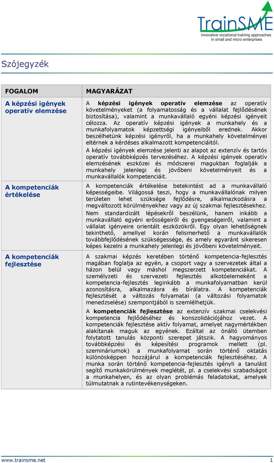 Az operatív képzési igények a munkahely és a munkafolyamatok képzettségi igényeiből erednek.