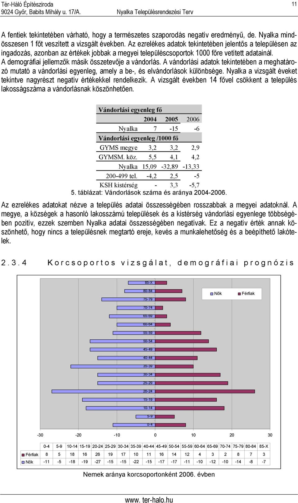 A demográfiai jellemzők másik összetevője a vándorlás. A vándorlási adatok tekintetében a meghatározó mutató a vándorlási egyenleg, amely a be-, és elvándorlások különbsége.