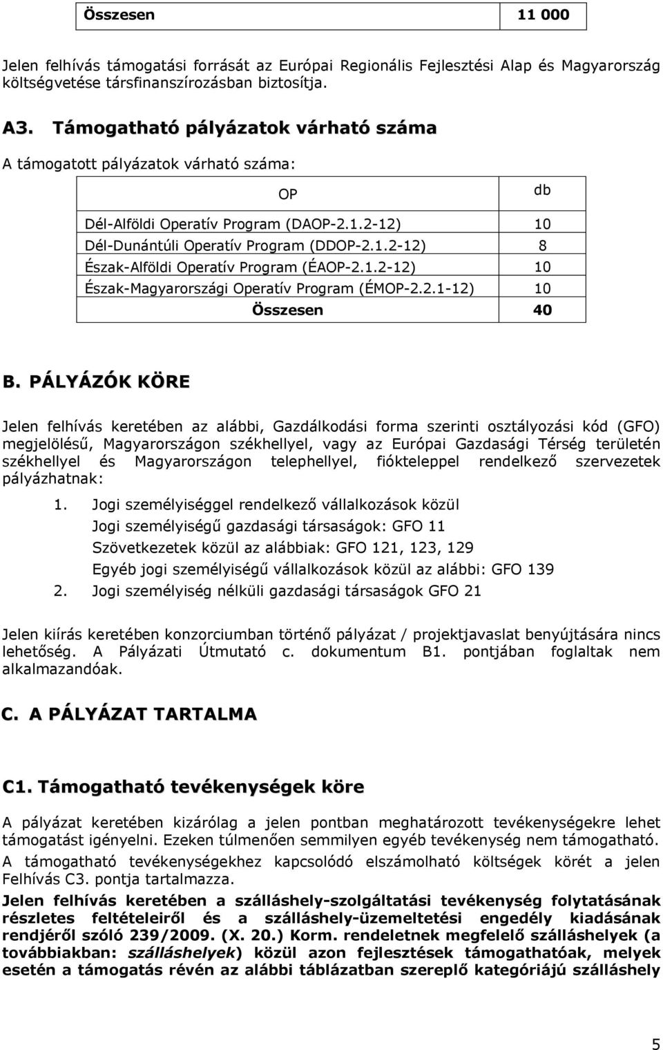 1.2-12) 10 Észak-Magyarországi Operatív Program (ÉMOP-2.2.1-12) 10 Összesen 40 B.