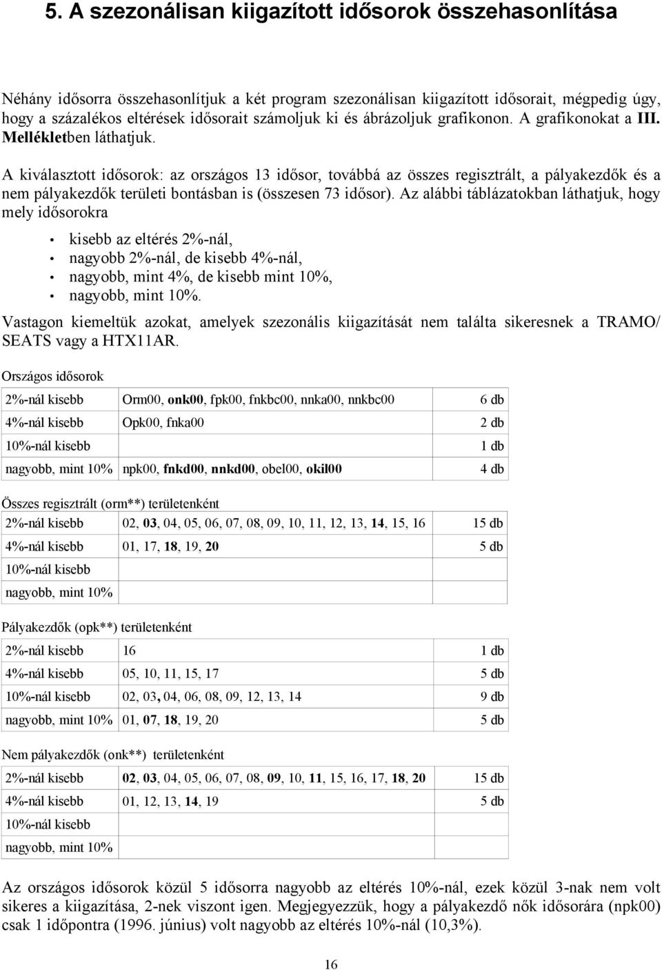 Az lábbi tábláztokbn láthtjuk, hogy ely idősorokr kisebb z eltérés 2%-nál, ngyobb 2%-nál, de kisebb 4%-nál, ngyobb, int 4%, de kisebb int 10%, ngyobb, int 10%.