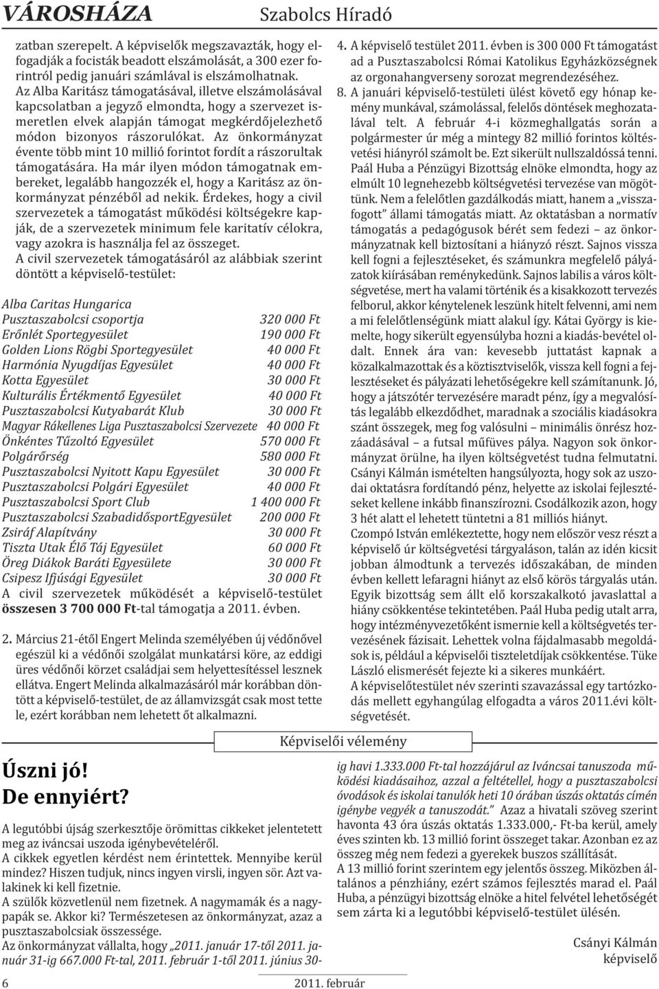 Az önkormányzat évente több mint 10 millió forintot fordít a rászorultak támogatására.